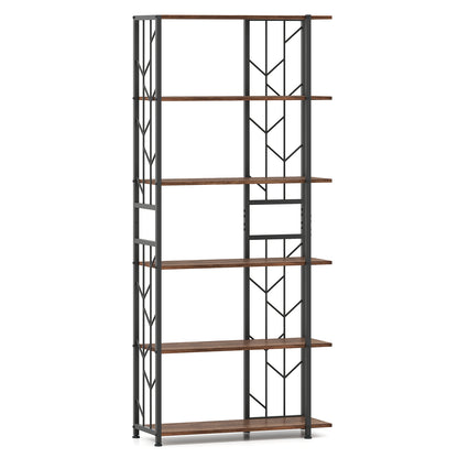 6-Tier Bookshelf Modern Geometric Bookcase with Heavy-duty Metal Frame and Anti-tipping Kits, Rustic Brown Bookcases at Gallery Canada