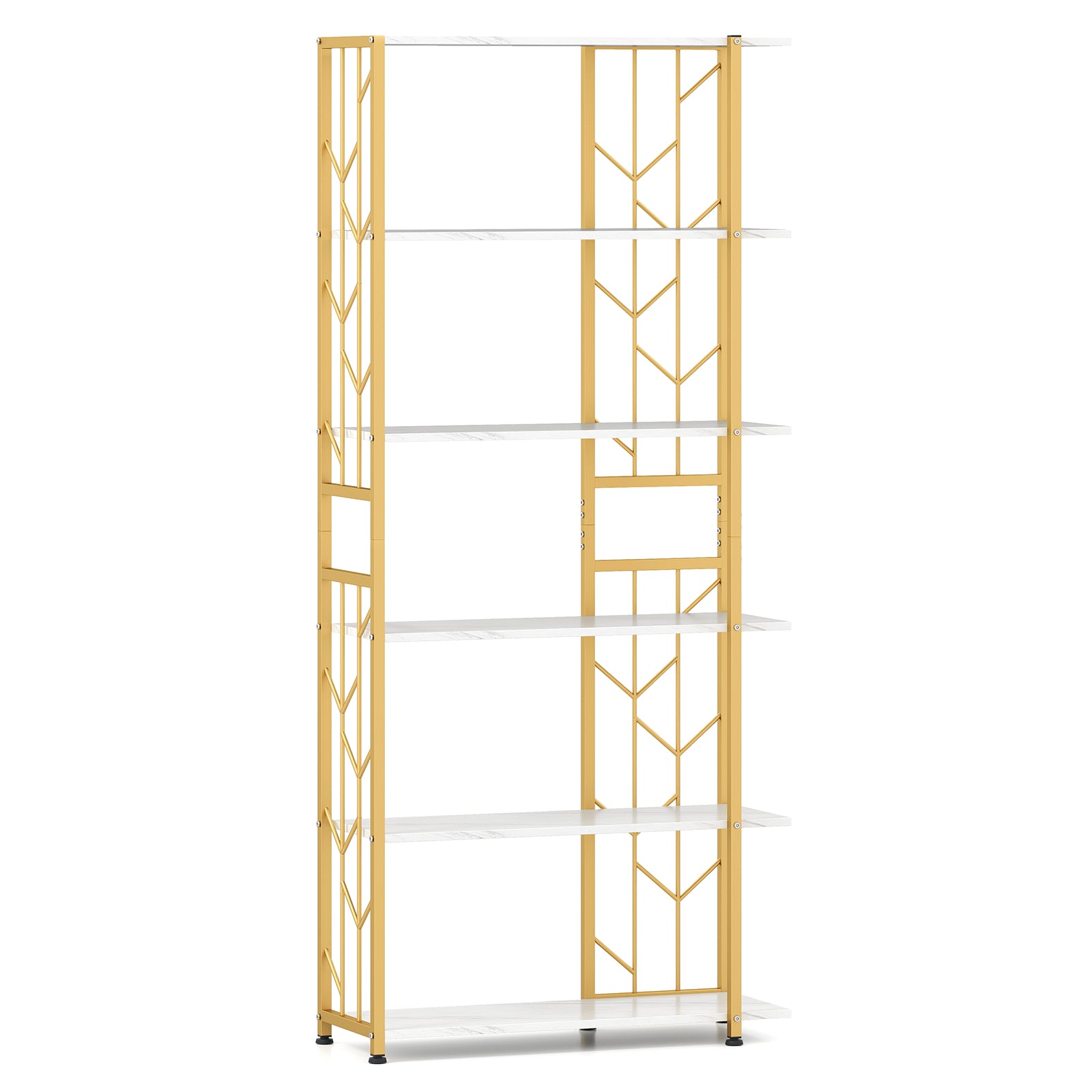 6-Tier Bookshelf Modern Geometric Bookcase with Heavy-duty Metal Frame and Anti-tipping Kits, White Bookcases at Gallery Canada