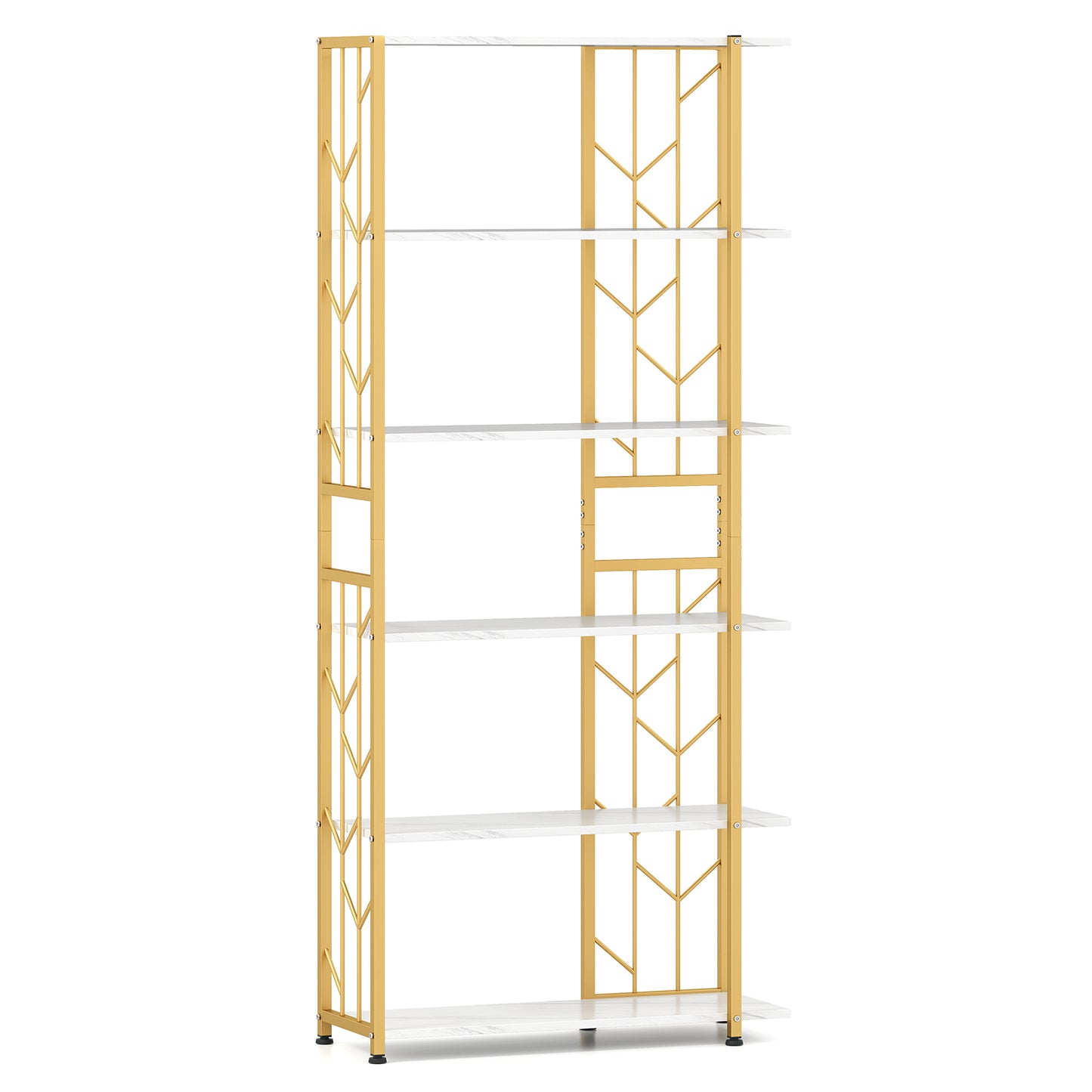 6-Tier Bookshelf Modern Geometric Bookcase with Heavy-duty Metal Frame and Anti-tipping Kits, White Bookcases at Gallery Canada
