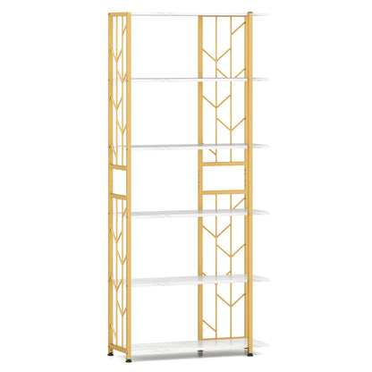 6-Tier Bookshelf Modern Geometric Bookcase with Heavy-duty Metal Frame and Anti-tipping Kits, White Bookcases at Gallery Canada
