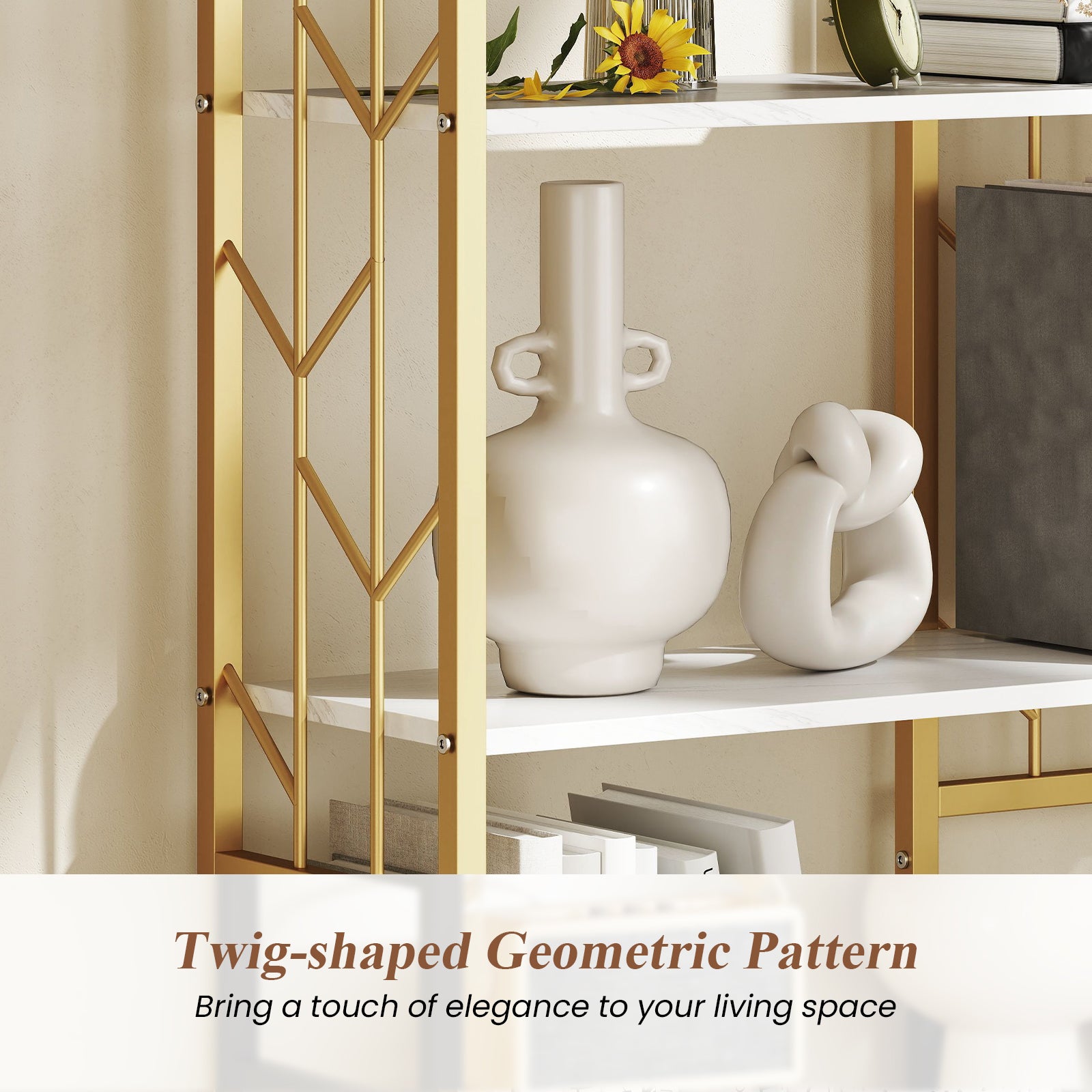 6-Tier Bookshelf Modern Geometric Bookcase with Heavy-duty Metal Frame and Anti-tipping Kits, White Bookcases at Gallery Canada