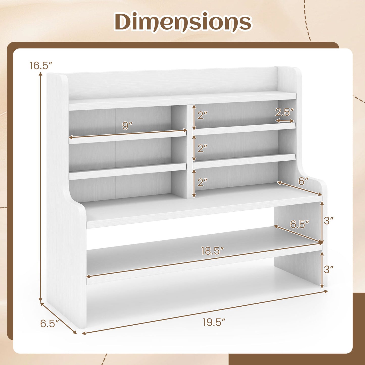 6-Tier Compact Storage Rack with 4 Removable Shelves for Small Spaces Home Office, White