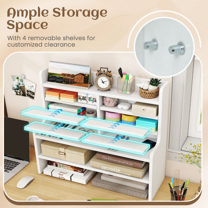 6-Tier Compact Storage Rack with 4 Removable Shelves for Small Spaces Home Office, White