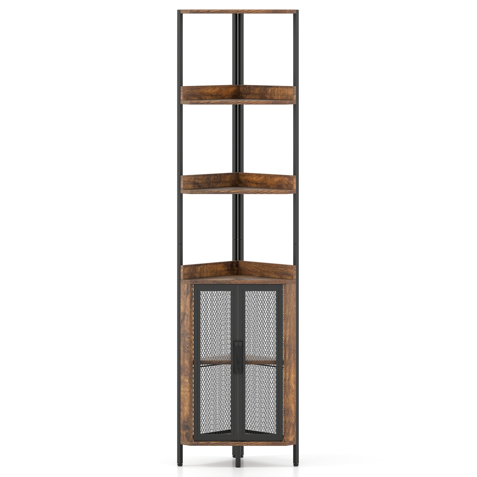 6-Tier Corner Shelf 67 Inches, Industrial Bookcase With Cabinet, Brown Bookcases at Gallery Canada