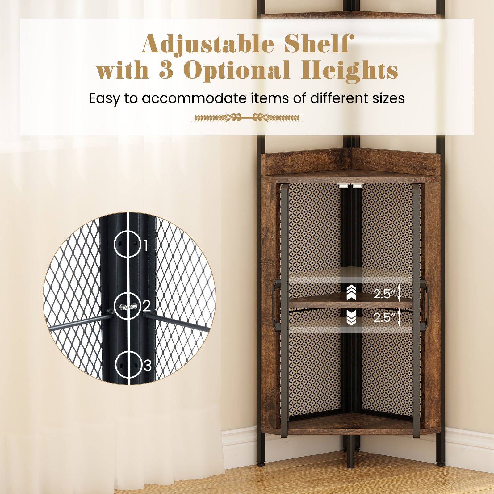 6-Tier Corner Shelf 67 Inches, Industrial Bookcase With Cabinet, Brown Bookcases at Gallery Canada