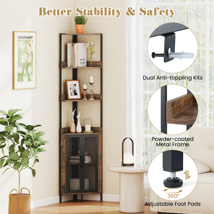 6-Tier Corner Shelf 67 Inches, Industrial Bookcase With Cabinet, Brown Bookcases at Gallery Canada