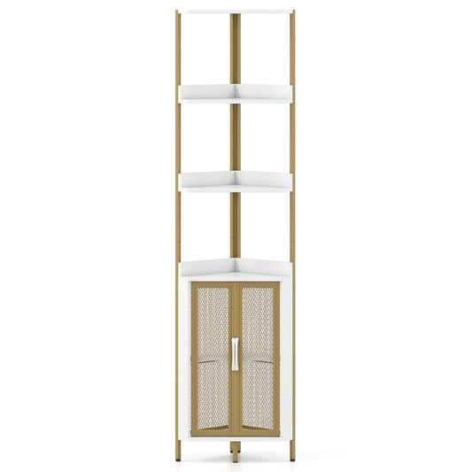 6-Tier Corner Shelf 67 Inches Tall, Industrial Bookcase Cabinet, White Bookcases White at Gallery Canada