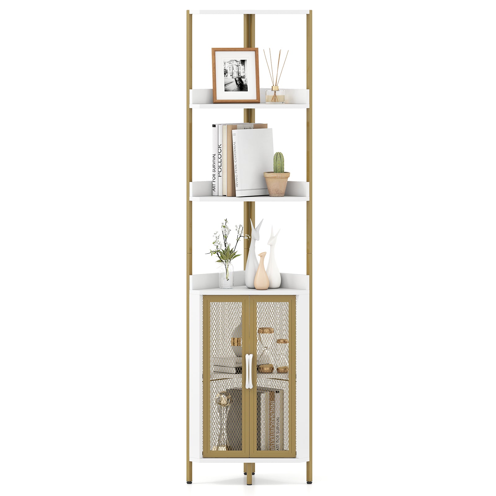 6-Tier Corner Shelf 67 Inches Tall, Industrial Bookcase Cabinet, White Bookcases at Gallery Canada