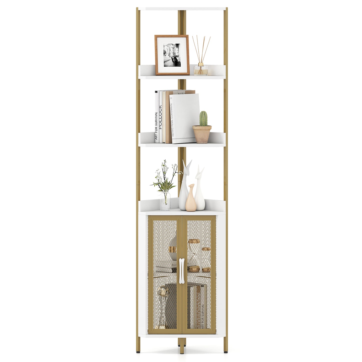 6-Tier Corner Shelf 67 Inches Tall, Industrial Bookcase Cabinet, White Bookcases at Gallery Canada