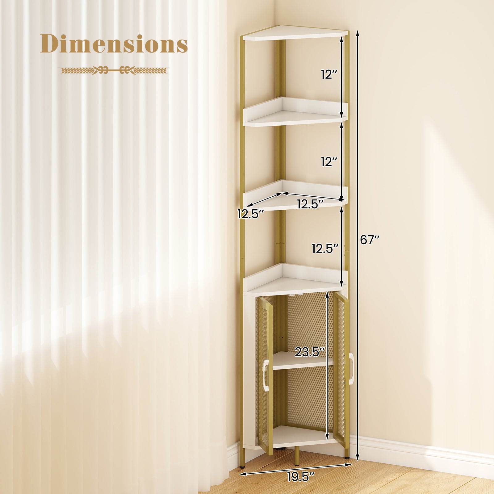 6-Tier Corner Shelf 67 Inches Tall, Industrial Bookcase Cabinet, White Bookcases at Gallery Canada