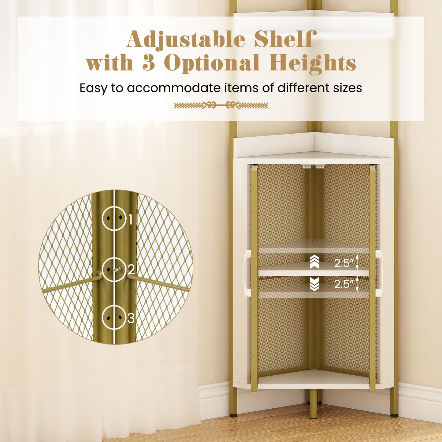 6-Tier Corner Shelf 67 Inches Tall, Industrial Bookcase Cabinet, White Bookcases at Gallery Canada