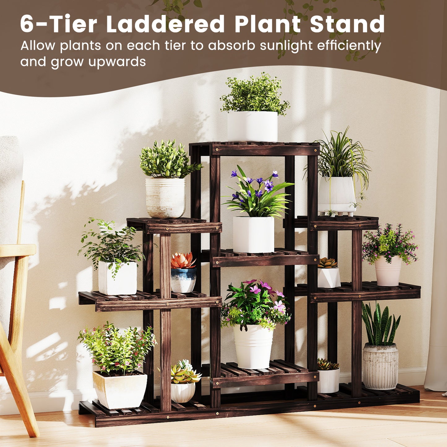 6-Tier Flower Wood Stand, Plant Display Rack, Storage Shelf, Brown Plant Stands at Gallery Canada