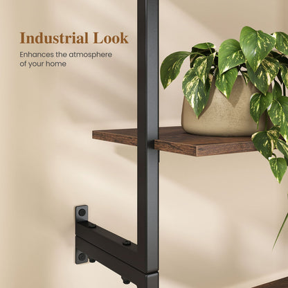 6-Tier Ladder Bookshelf, Metal Frame, Rustic Brown