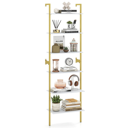 6-Tier Ladder Bookshelf, Metal Frame for Study & Pantry, White Bookcases White at Gallery Canada