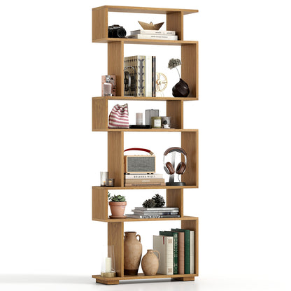 6-Tier Geometric Bookshelf with 2 Anti-Tipping Kits for Home Office-NA, Natural Bookcases at Gallery Canada