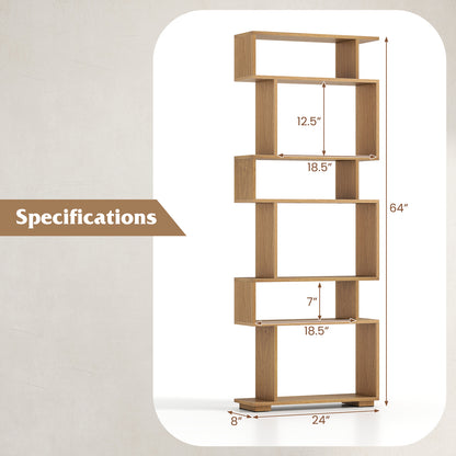 6-Tier Geometric Bookshelf with 2 Anti-Tipping Kits for Home Office-NA, Natural Bookcases at Gallery Canada