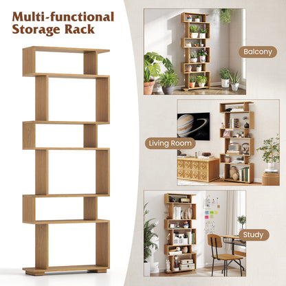 6-Tier Geometric Bookshelf with 2 Anti-Tipping Kits for Home Office-NA, Natural Bookcases at Gallery Canada