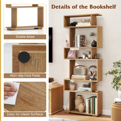6-Tier Geometric Bookshelf with 2 Anti-Tipping Kits for Home Office-NA, Natural Bookcases at Gallery Canada