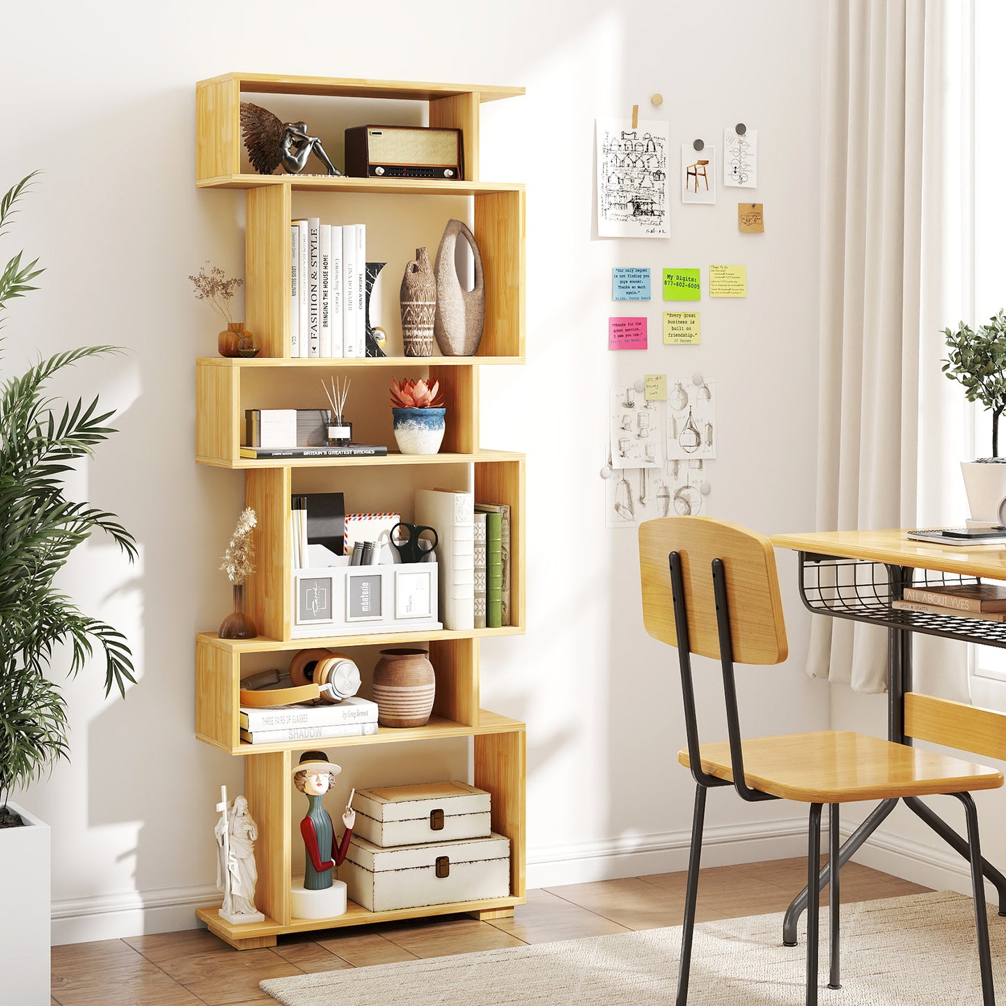 6-Tier Geometric Bookshelf with 2 Anti-Tipping Kits for Home Office-BE, Wood Bookcases at Gallery Canada
