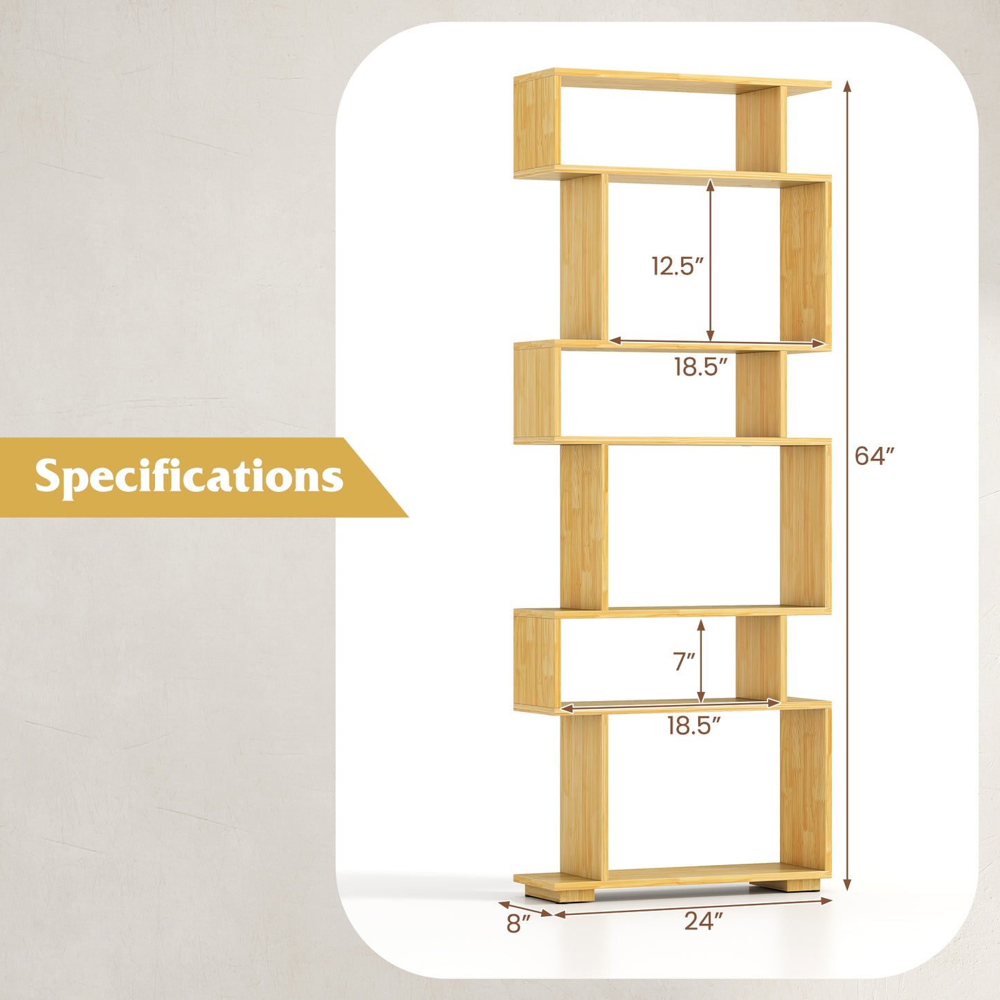 6-Tier Geometric Bookshelf with 2 Anti-Tipping Kits for Home Office-BE, Wood Bookcases at Gallery Canada