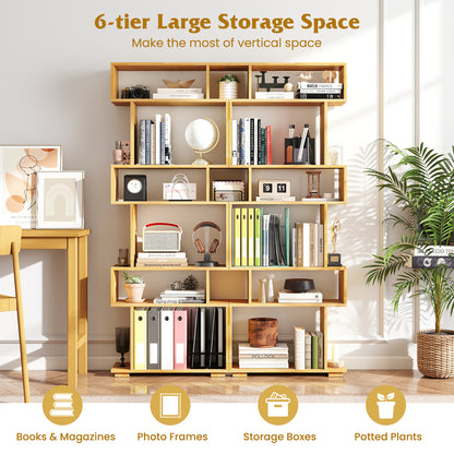 6-Tier Geometric Bookshelf with 2 Anti-Tipping Kits for Home Office-BE, Wood Bookcases at Gallery Canada