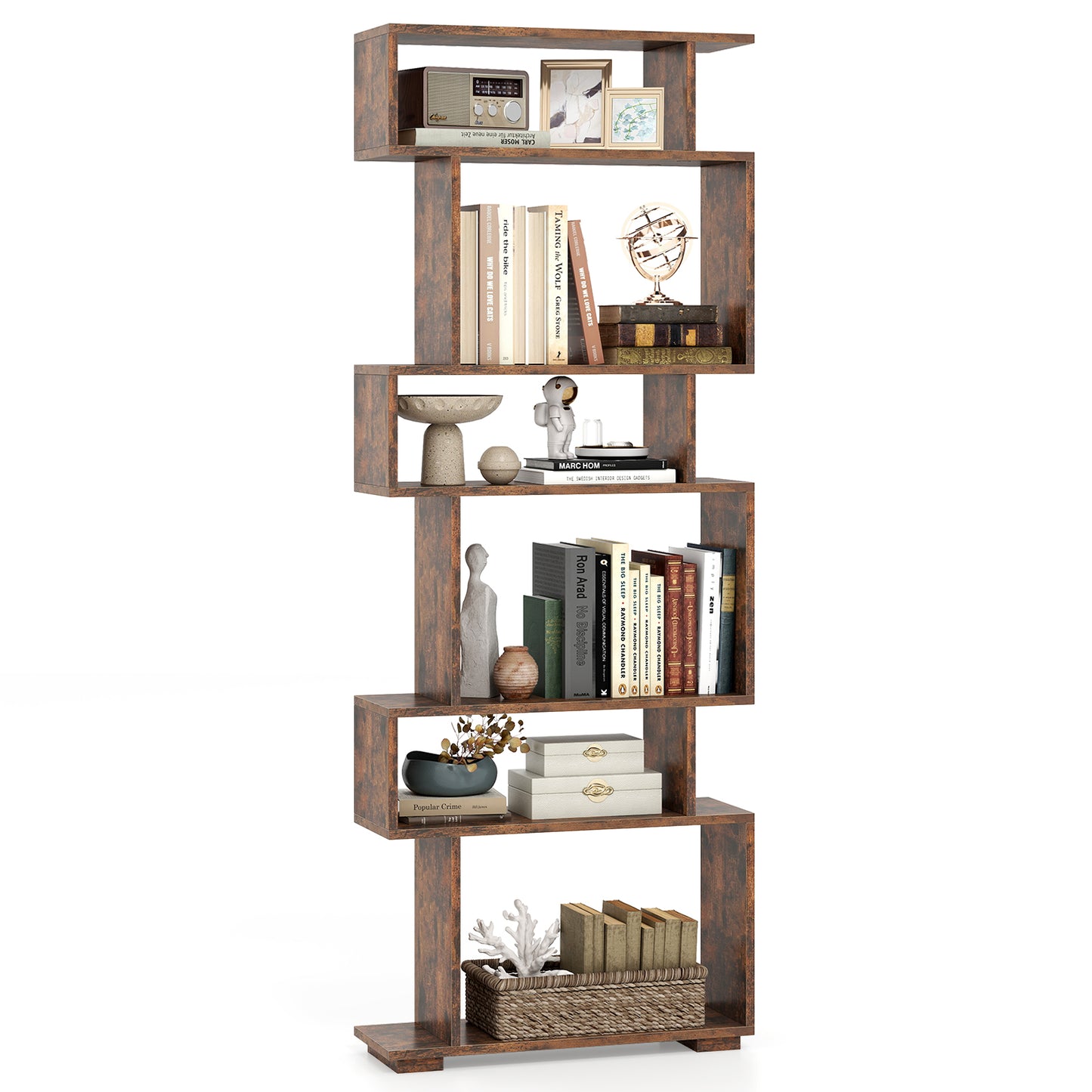 6-Tier Geometric Bookshelf with 2 Anti-Tipping Kits for Home Office, Rustic Brown Bookcases at Gallery Canada