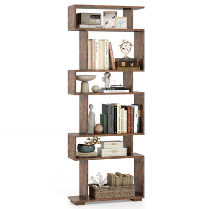 6-Tier Geometric Bookshelf with 2 Anti-Tipping Kits for Home Office, Rustic Brown Bookcases at Gallery Canada