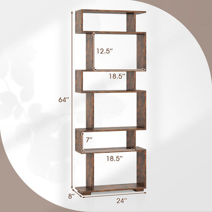 6-Tier Geometric Bookshelf with 2 Anti-Tipping Kits for Home Office, Rustic Brown Bookcases at Gallery Canada