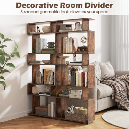 6-Tier Geometric Bookshelf with 2 Anti-Tipping Kits for Home Office, Rustic Brown Bookcases at Gallery Canada