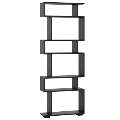 6-Tier Geometric Bookshelf, 2 Anti-Tipping Kits, Black