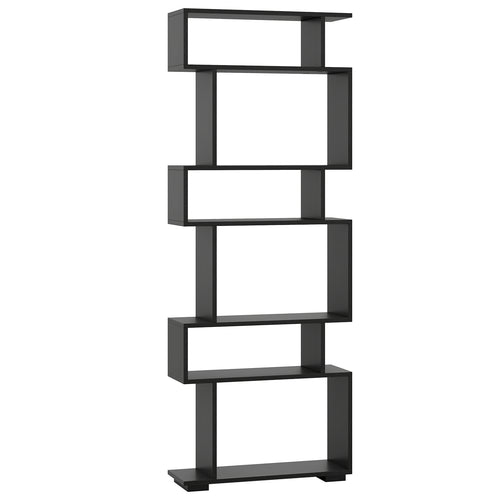 6-Tier Geometric Bookshelf, 2 Anti-Tipping Kits, Black