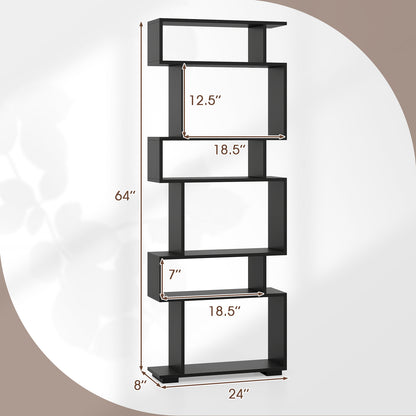 6-Tier Geometric Bookshelf, 2 Anti-Tipping Kits, Black Bookcases at Gallery Canada