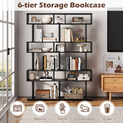 6-Tier Geometric Bookshelf, 2 Anti-Tipping Kits, Black Bookcases at Gallery Canada
