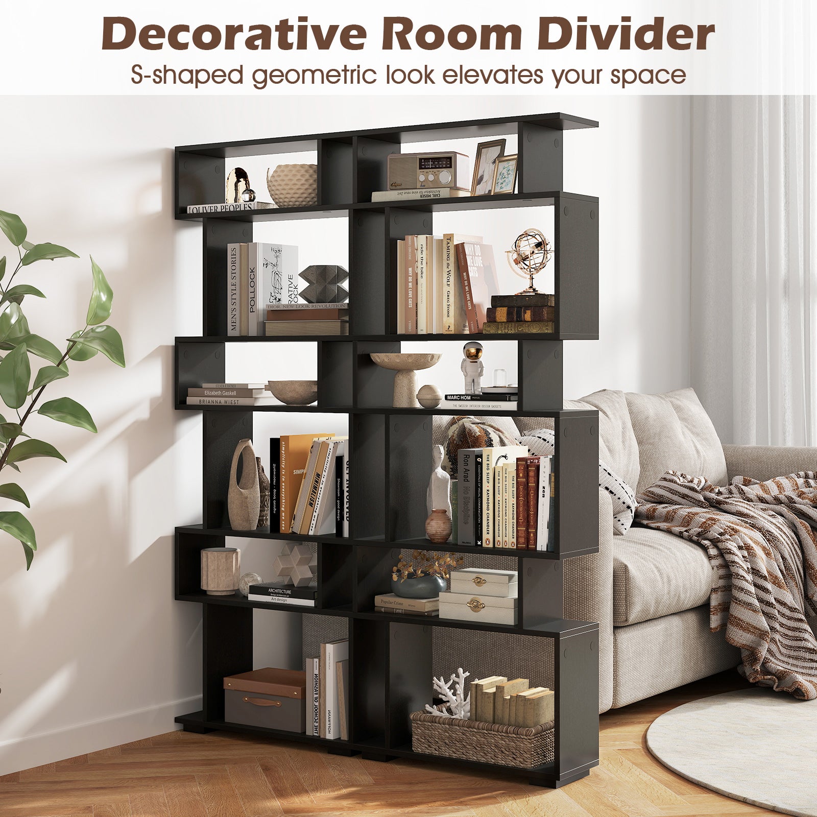 6-Tier Geometric Bookshelf, 2 Anti-Tipping Kits, Black Bookcases at Gallery Canada