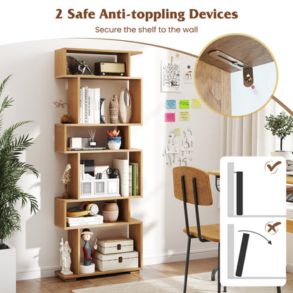 6-Tier Geometric Bookshelf with 2 Anti-Tipping Kits for Home Office-NA, Natural Bookcases at Gallery Canada
