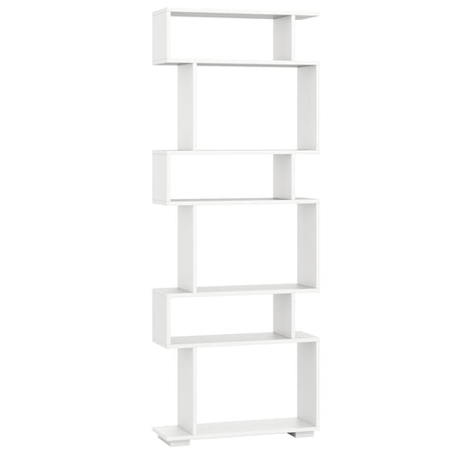 6-Tier Geometric Bookshelf, 2 Anti-Tipping Kits, White