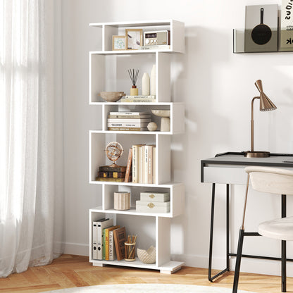 6-Tier Geometric Bookshelf, 2 Anti-Tipping Kits, White Bookcases at Gallery Canada