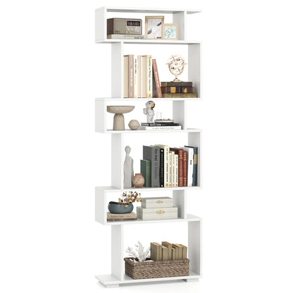 6-Tier Geometric Bookshelf, 2 Anti-Tipping Kits, White Bookcases at Gallery Canada