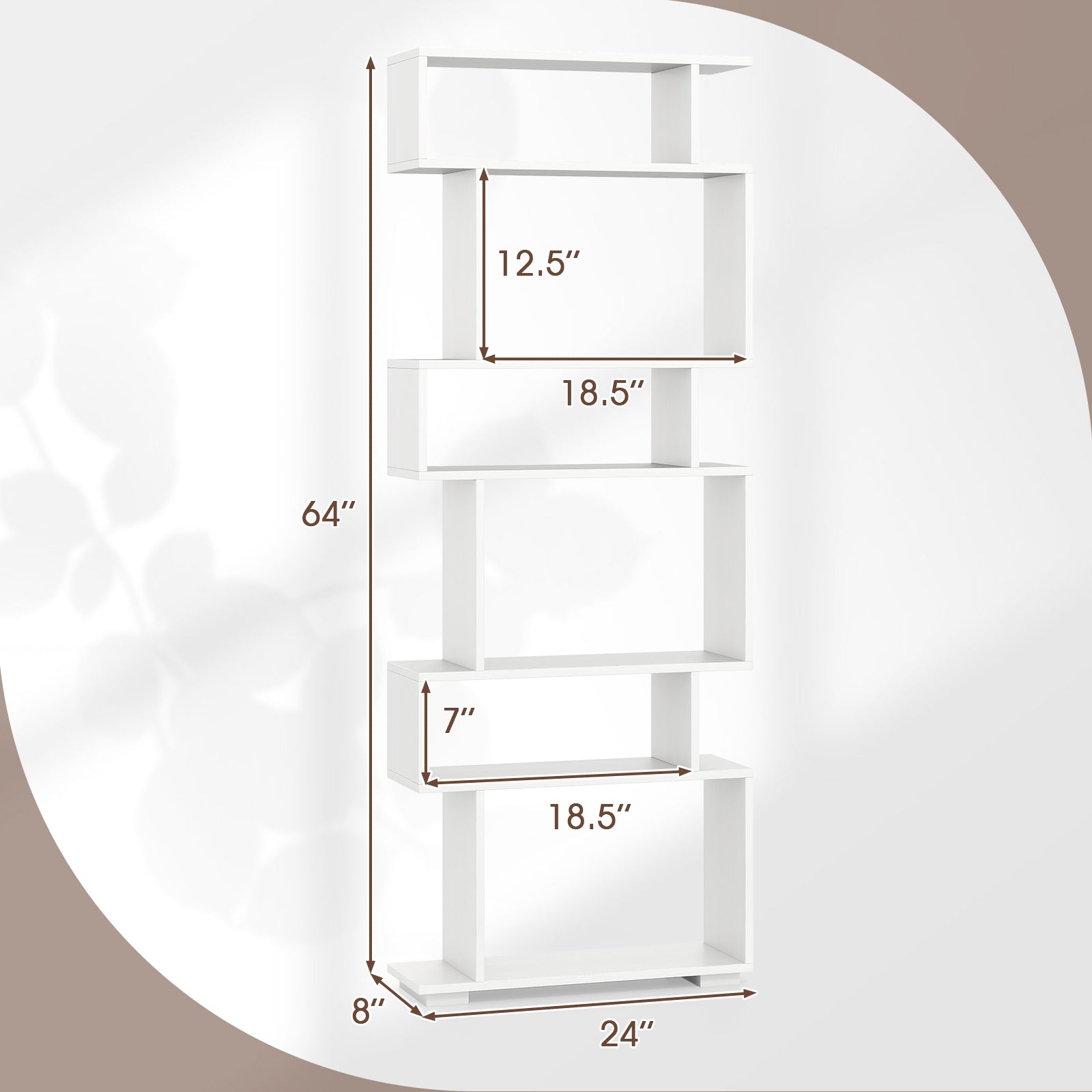 6-Tier Geometric Bookshelf, 2 Anti-Tipping Kits, White Bookcases at Gallery Canada