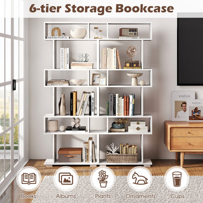 6-Tier Geometric Bookshelf, 2 Anti-Tipping Kits, White Bookcases at Gallery Canada