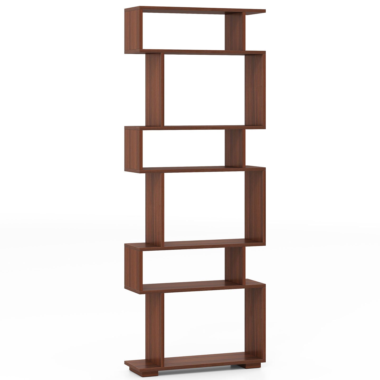 6-Tier Geometric Bookshelf, Walnut, 2 Anti-Tipping Kits Bookcases Walnut at Gallery Canada