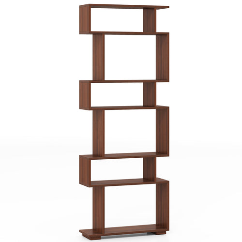 6-Tier Geometric Bookshelf, Walnut, 2 Anti-Tipping Kits