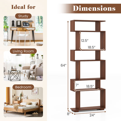 6-Tier Geometric Bookshelf, Walnut, 2 Anti-Tipping Kits Bookcases at Gallery Canada