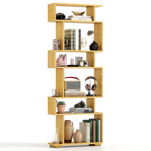 6-Tier Geometric Bookshelf with 2 Anti-Tipping Kits for Home Office-BE, Wood