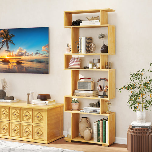 6-Tier Geometric Bookshelf with 2 Anti-Tipping Kits for Home Office-BE, Wood