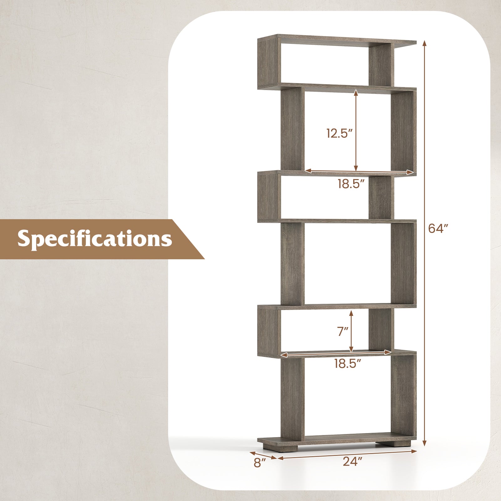 6-Tier Geometric Bookshelf with 2 Anti-Tipping Kits for Home Office, Oak Bookcases at Gallery Canada