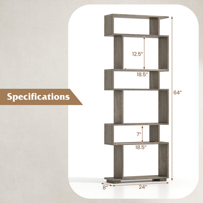 6-Tier Geometric Bookshelf with 2 Anti-Tipping Kits for Home Office, Oak Bookcases at Gallery Canada