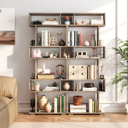 6-Tier Geometric Bookshelf with 2 Anti-Tipping Kits for Home Office, Oak Bookcases at Gallery Canada