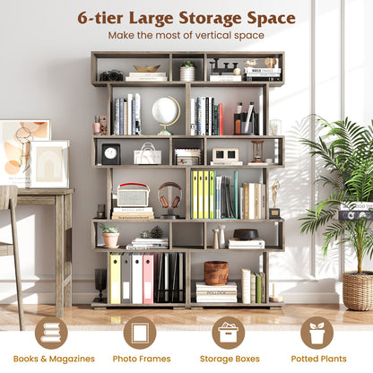 6-Tier Geometric Bookshelf with 2 Anti-Tipping Kits for Home Office, Oak Bookcases at Gallery Canada