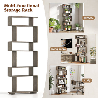 6-Tier Geometric Bookshelf with 2 Anti-Tipping Kits for Home Office, Oak Bookcases at Gallery Canada